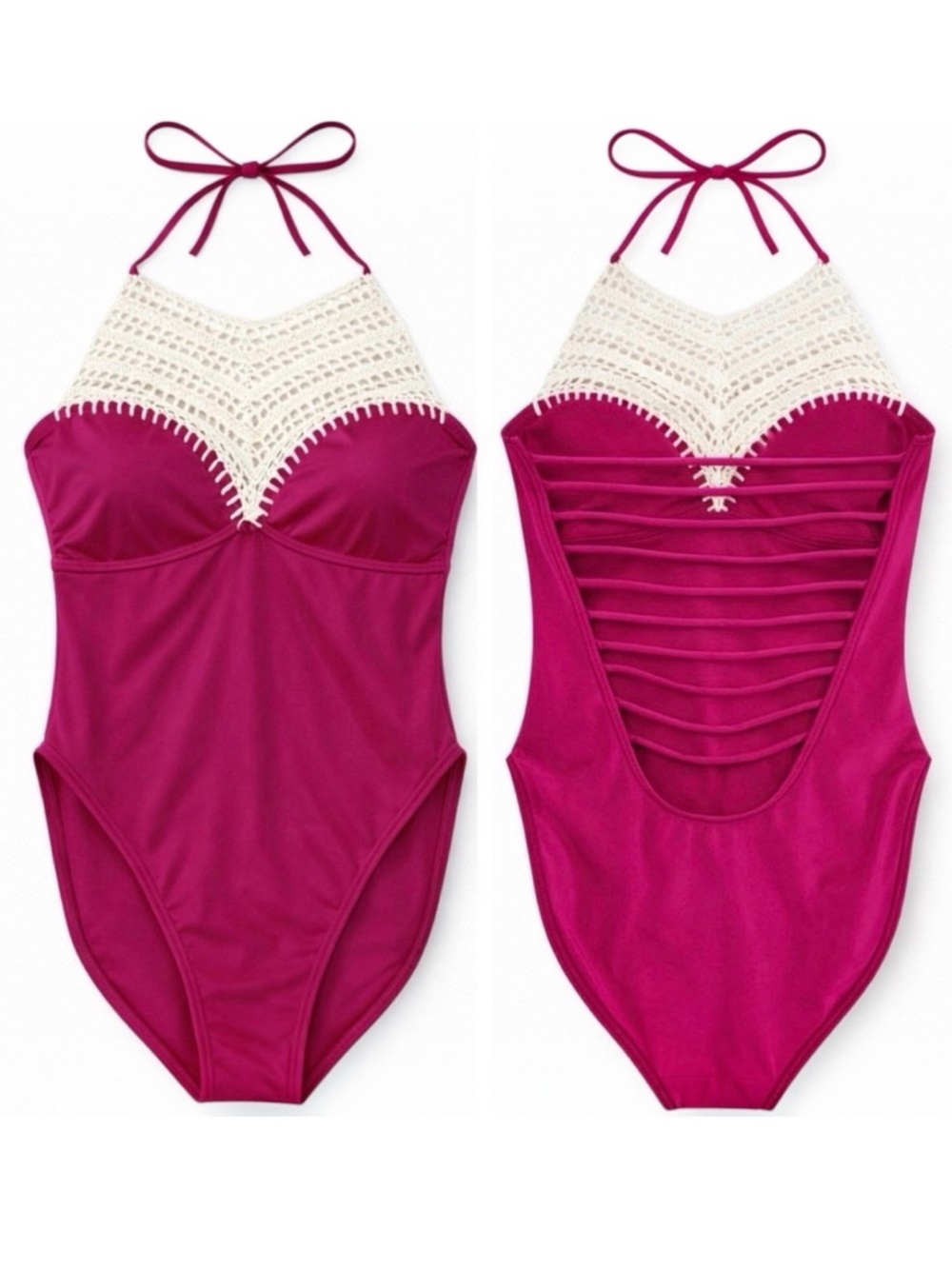 The Bikini Lab Fuchsia Swimsuit with Crochet M NEW!